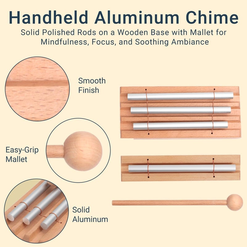 Aemrovi 3-Tone Hand Chime with Mallet - Handheld Percussion Instrument with Mallet for Mindfulness, Yoga, Classroom Management and Focus Training - Image 3
